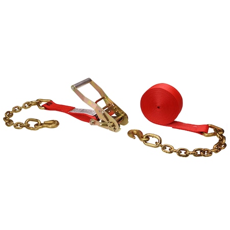 Us Cargo Control 2" x 27' Red Ratchet Strap w/ Chain Extension 5027CE-RED